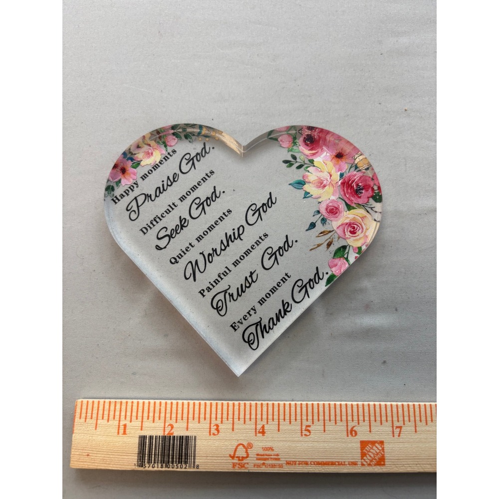 Floral Heart Acrylic Plaque Religious Faith Decor Praise Seek Trust Thank God